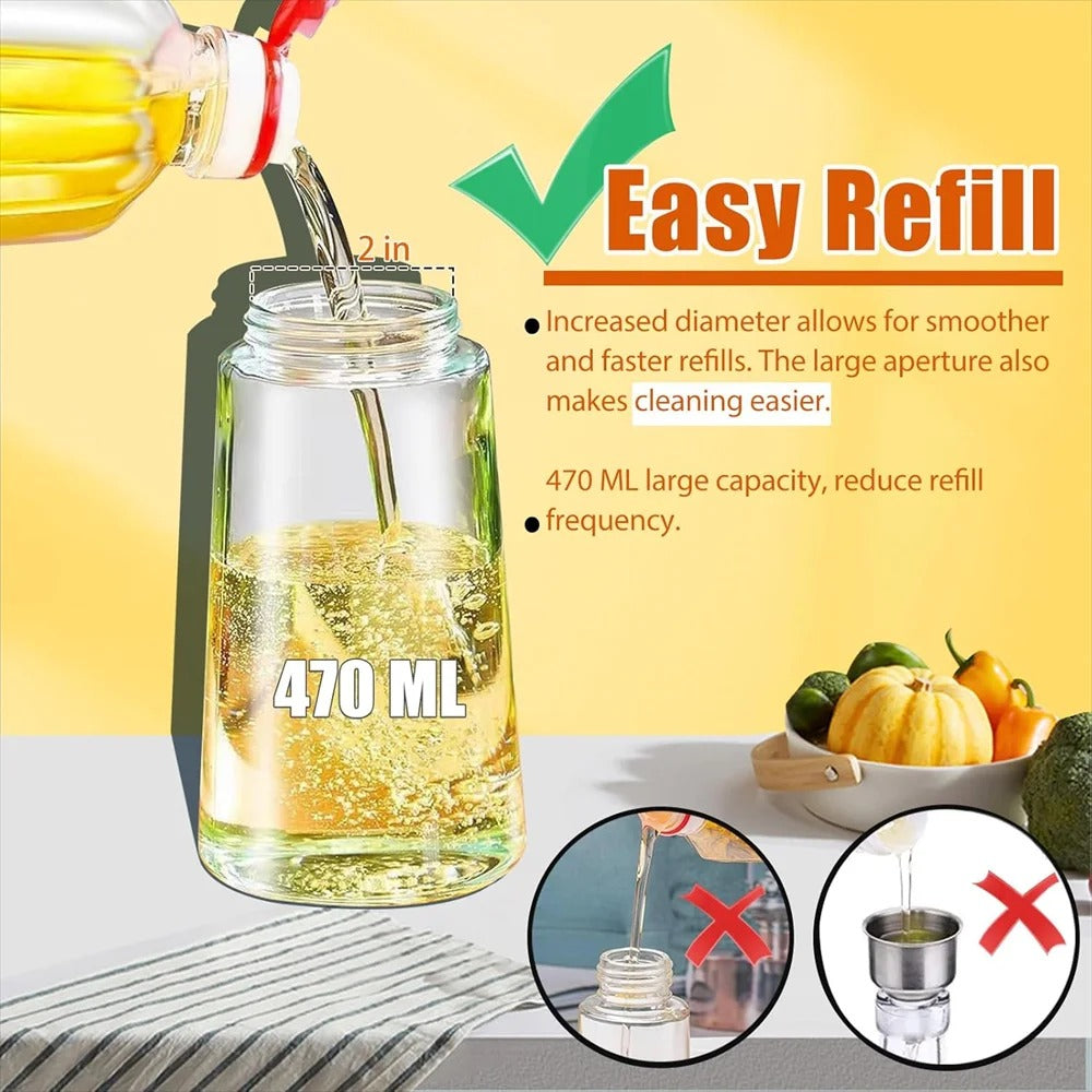 Control Your Oil Usage Perfectly – With Zero Mess The 2-in-1 Oil Spray & Pour Bottle gives you complete control. Spray for light misting or pour for precise amounts—no waste, no spillage.
